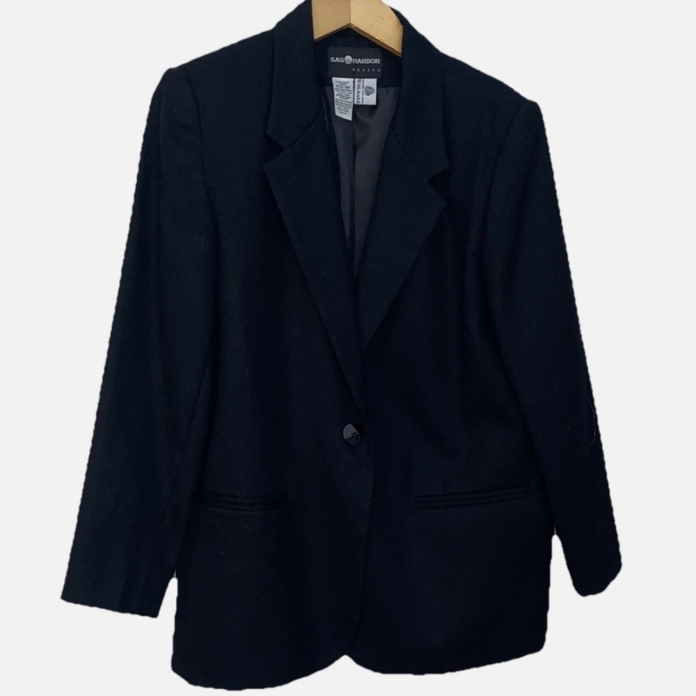 Sag Harbor Wool Blazer Jacket Black 10 P Lined Single Button